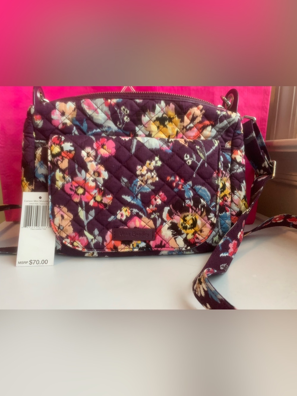 Vera Bradley Mini Carson Shoulder Crossbody Indiana Rose Purple Actual
